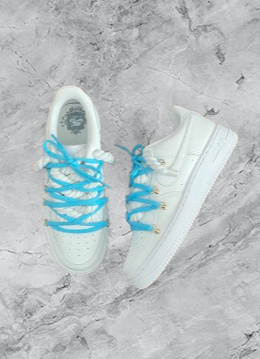 Air Force 1 | OW x Rope Weiß/Babyblau